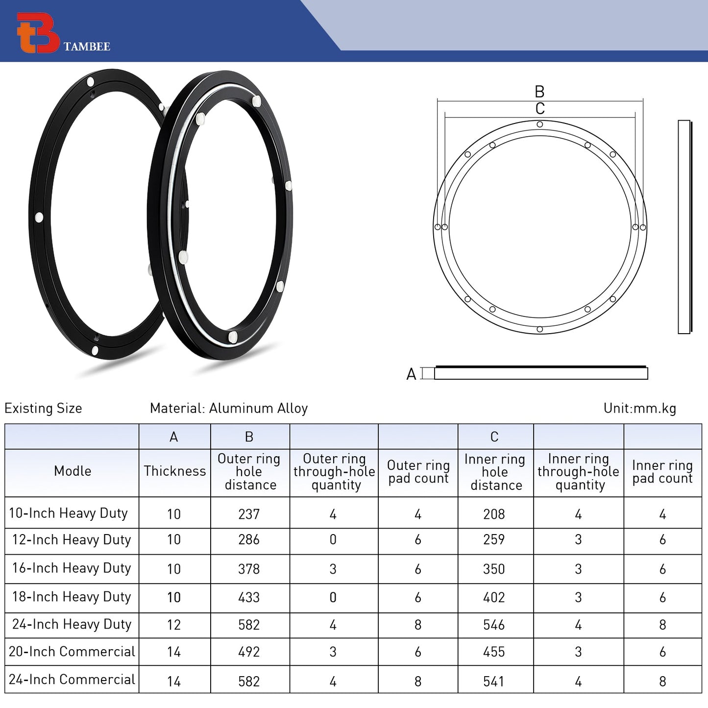 TamBee 24 Inch Lazy Susan Hardware Mute Turntable Bearing 600 lbs Load Capacity Heavy Duty Lazy Susan Parts Kit Rotating Ring Mechanism for Dining Tables, Woodworking(Base Only, Black) - TamBee