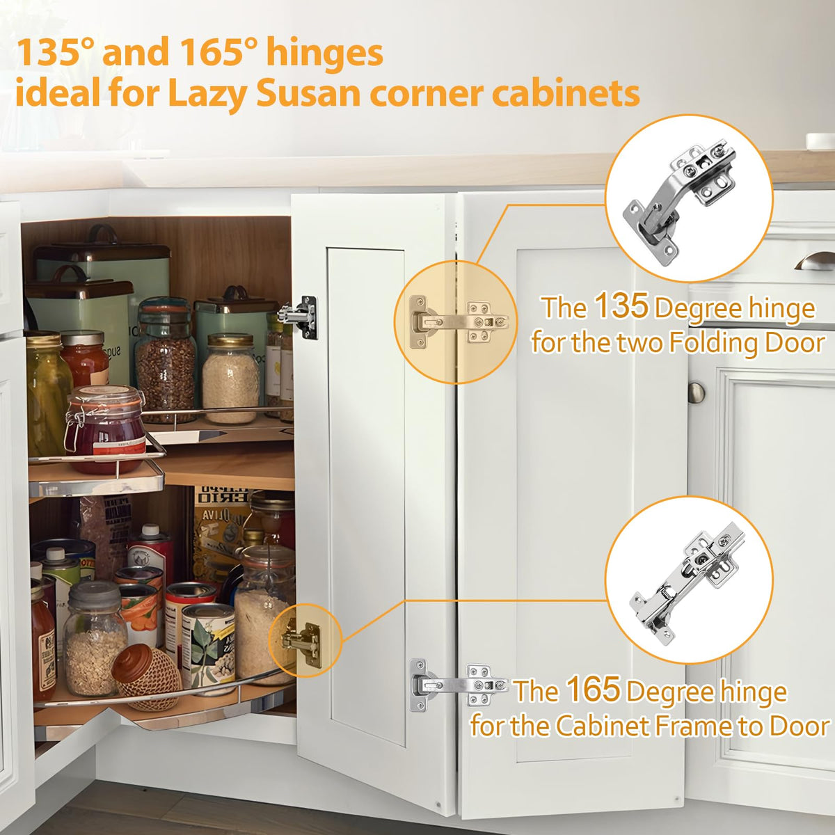 165° Corner Cabinet Hinge · Bifold · 48mm · 2 Pair - TamBee