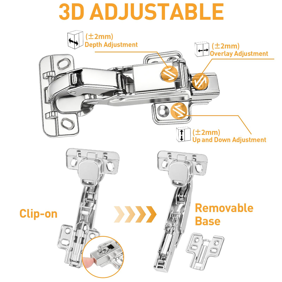175° Frameless Cabinet Hinge · 45/48mm · Full Overlay · 2 Pair - TamBee