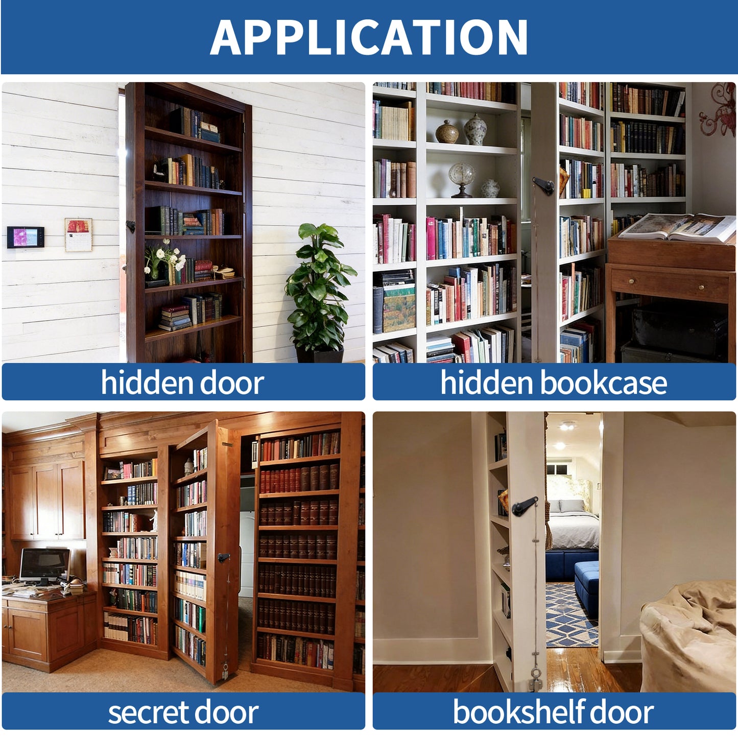 TamBee Hidden Bookcase Door Book Latch and Lock, Secret Book Latch Hidden Door Kit for Bookshelf Door and Bookcase Door, DIY Secret Door for Home Office, Storage, Safe Room