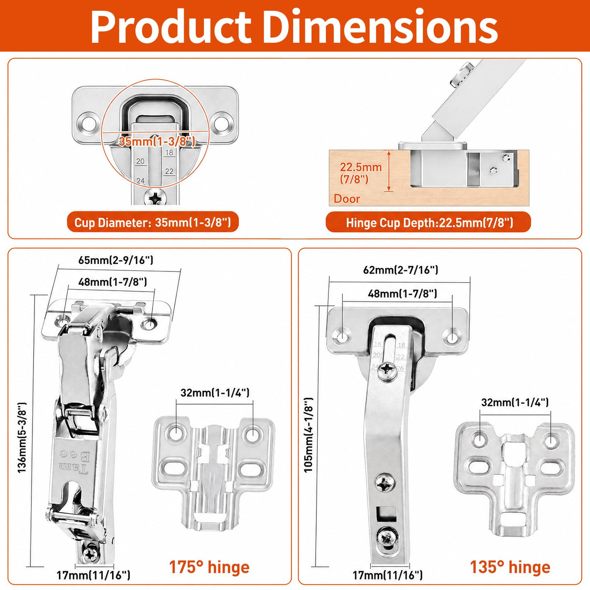 Complete Lazy Susan Hinge Kit, 2 Pair 175 & 135 Degree Hinge - TamBee