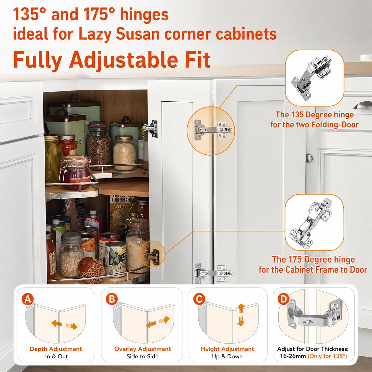 Complete Lazy Susan Hinge Kit, 2 Pair 175 & 135 Degree Hinge - TamBee