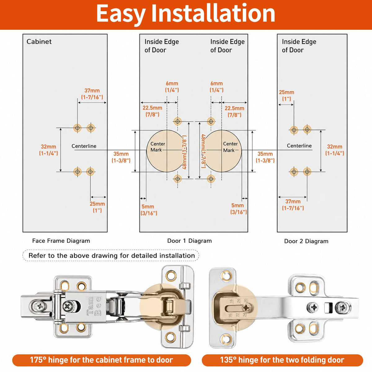 Complete Lazy Susan Hinge Kit, 2 Pair 175 & 135 Degree Hinge - TamBee