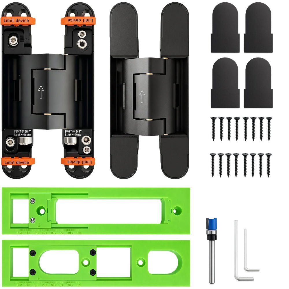 Self Close Hidden Door Hinge · 7" · Black Includes Mortising Kit - TamBee