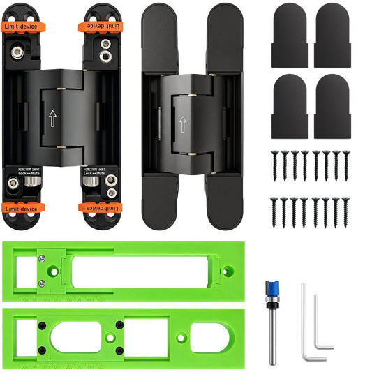 Self Close Hidden Door Hinge · 7" · Black Includes Mortising Kit - TamBee