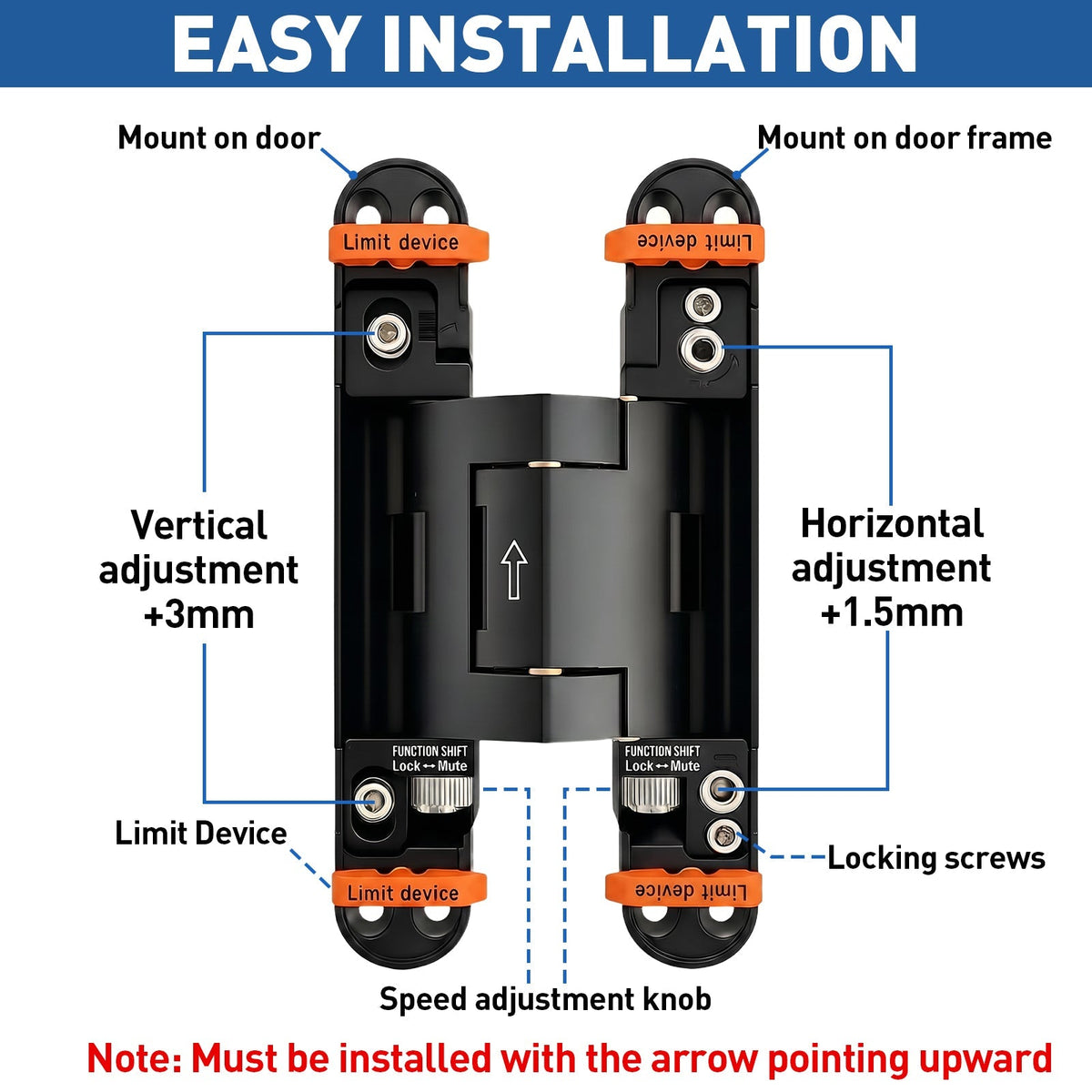 Self-Closing Hidden Door Hinge · 7" · Mortise Kit - TamBee