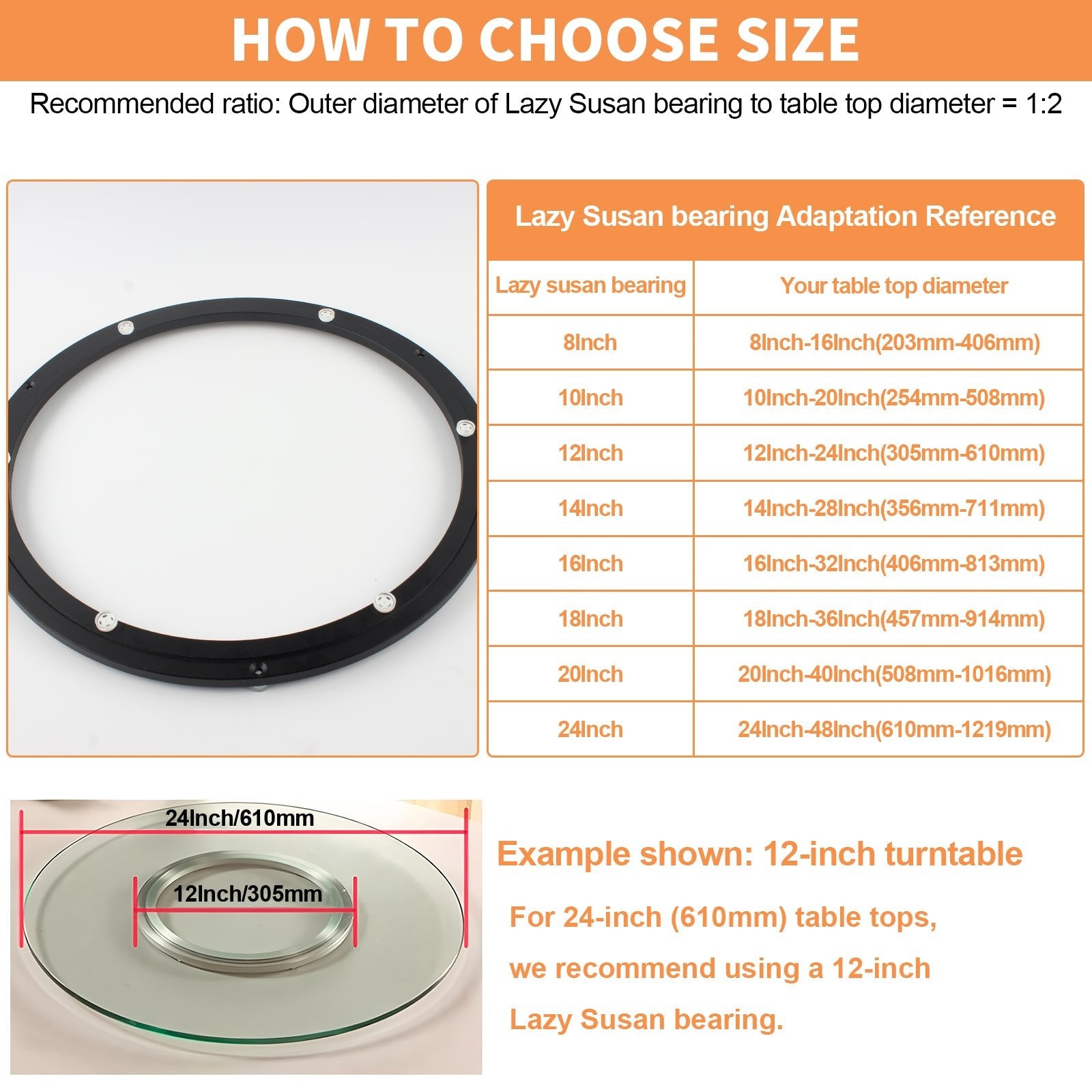 TamBee 12 Inch Lazy Susan Hardware Heavy Duty Metal Rotating Hardware Turntable Bearing Ring 300mm Turntable Lazy Susan Parts Mechanism for Cabinets,Table Top and Craft (Base Only, Black) - TamBee