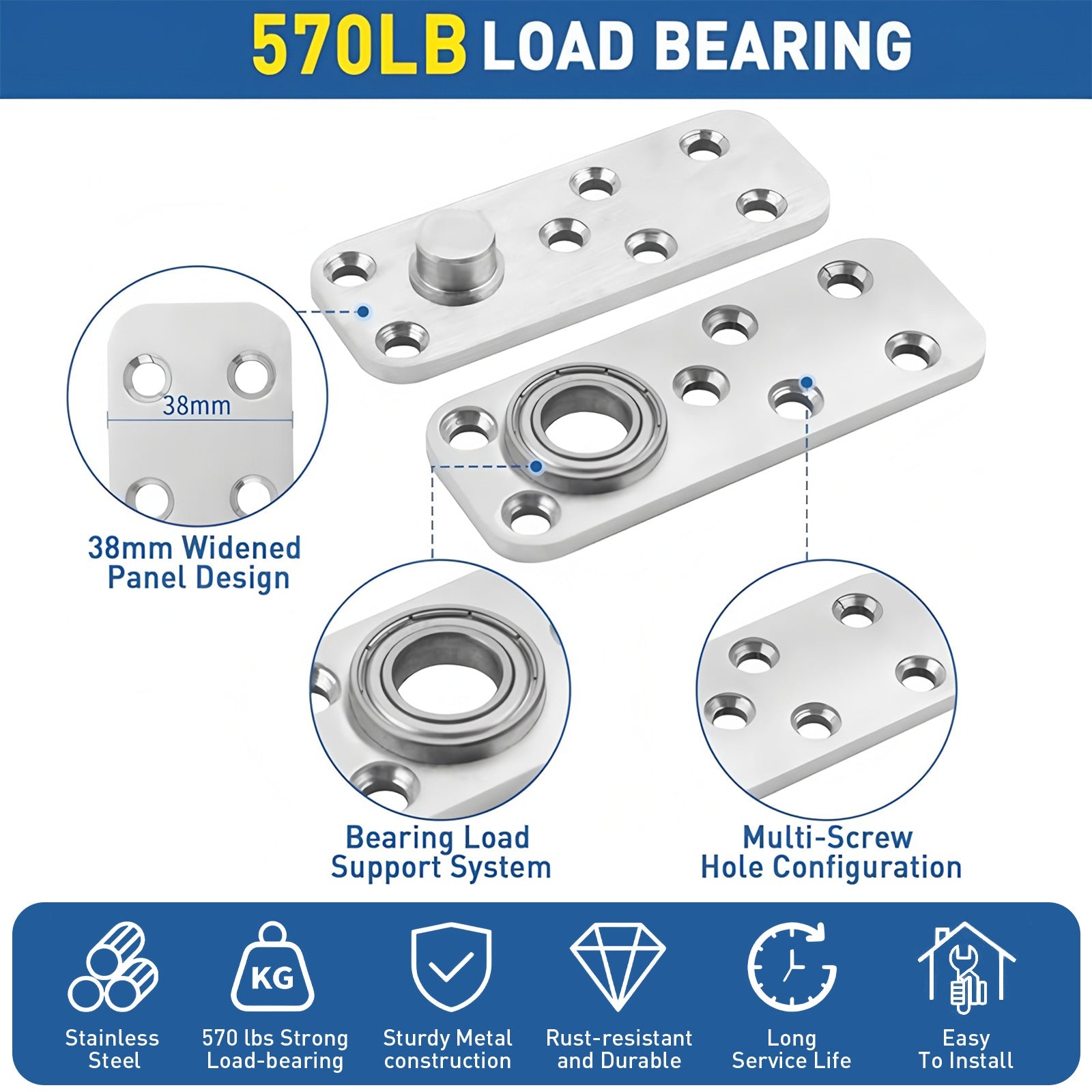 TamBee 570 lbs Load Heavy Duty Pivot Hinge Hidden Door Hinge - TamBee
