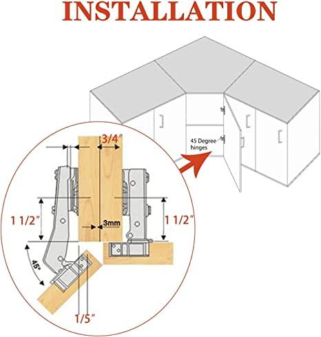 TamBee Corner Cabinet Hinge Lazy Susan Hinges for Cabinets 45 Degree Hinges - TamBee
