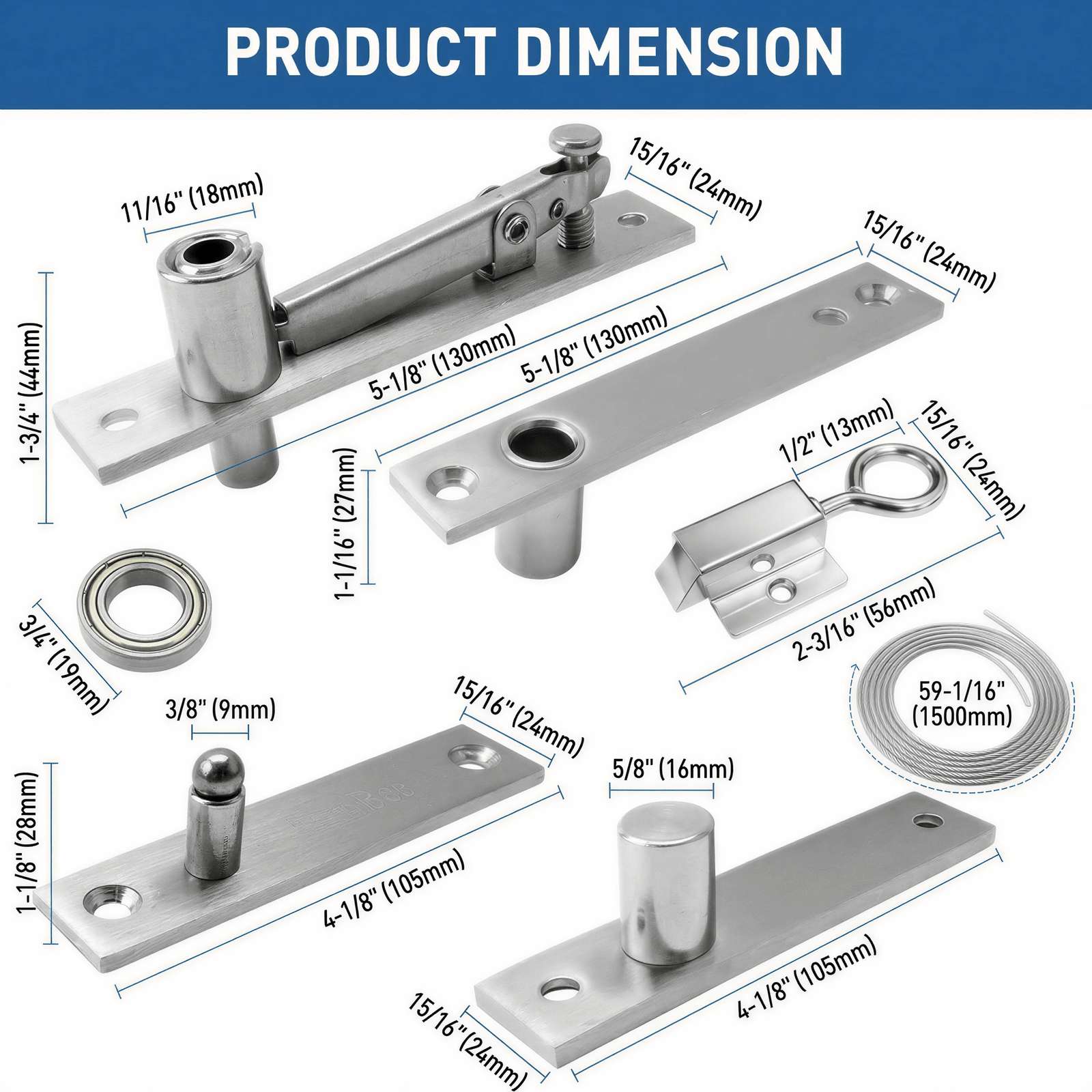 TamBee Heavy Duty Pivot Hinge, Hidden Door Hardware with Wire - Through Center Hole, 300lb Load 304 Stainless Steel with Spring Latch Lock for Hidden Bookcase Door, Secret Door, Smart Lighting - TamBee