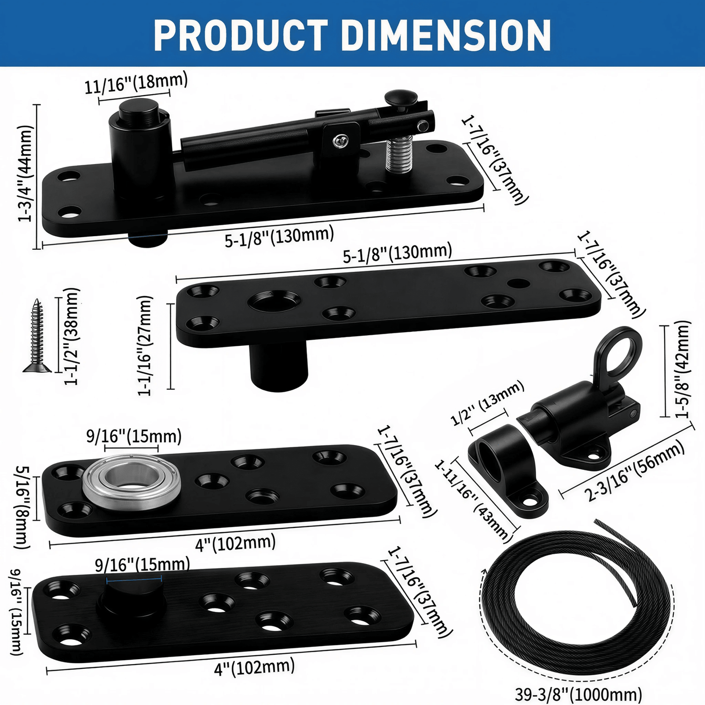 TamBee Heavy Duty Pivot Hinge Hidden Door Hinge - 570 lbs Load, Bearing, Stainless Steel, Rust Resistant, Concealed for Wood Doors, Secret Doors, Hidden Door, Bookcase Door and Bookshelf Door Black - TamBee