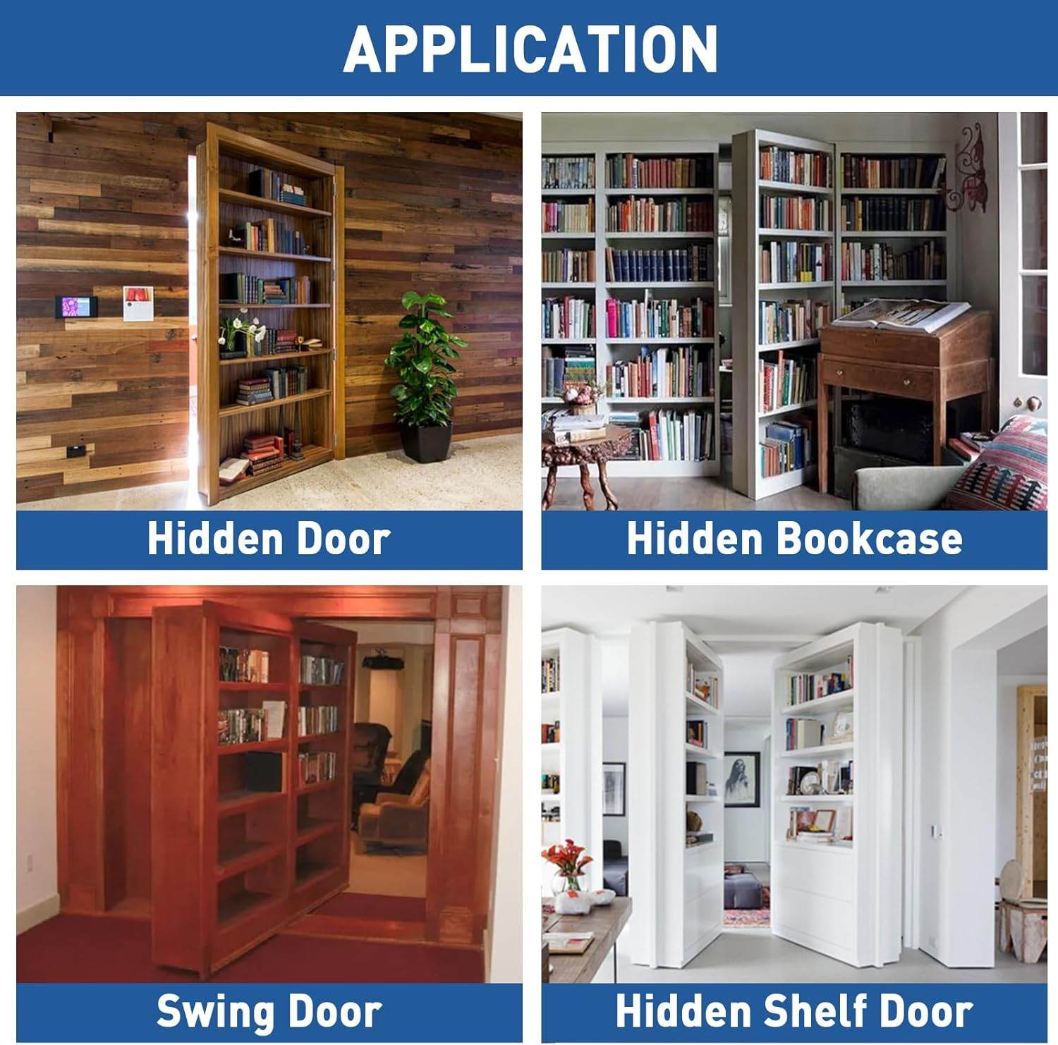 TamBee Heavy Duty Pivot Hinge Hidden Door Hinge - 570 lbs Load, Bearing, Stainless Steel, Rust Resistant, Concealed for Wood Doors, Secret Doors, Hidden Door, Bookcase Door and Bookshelf Door Black - TamBee