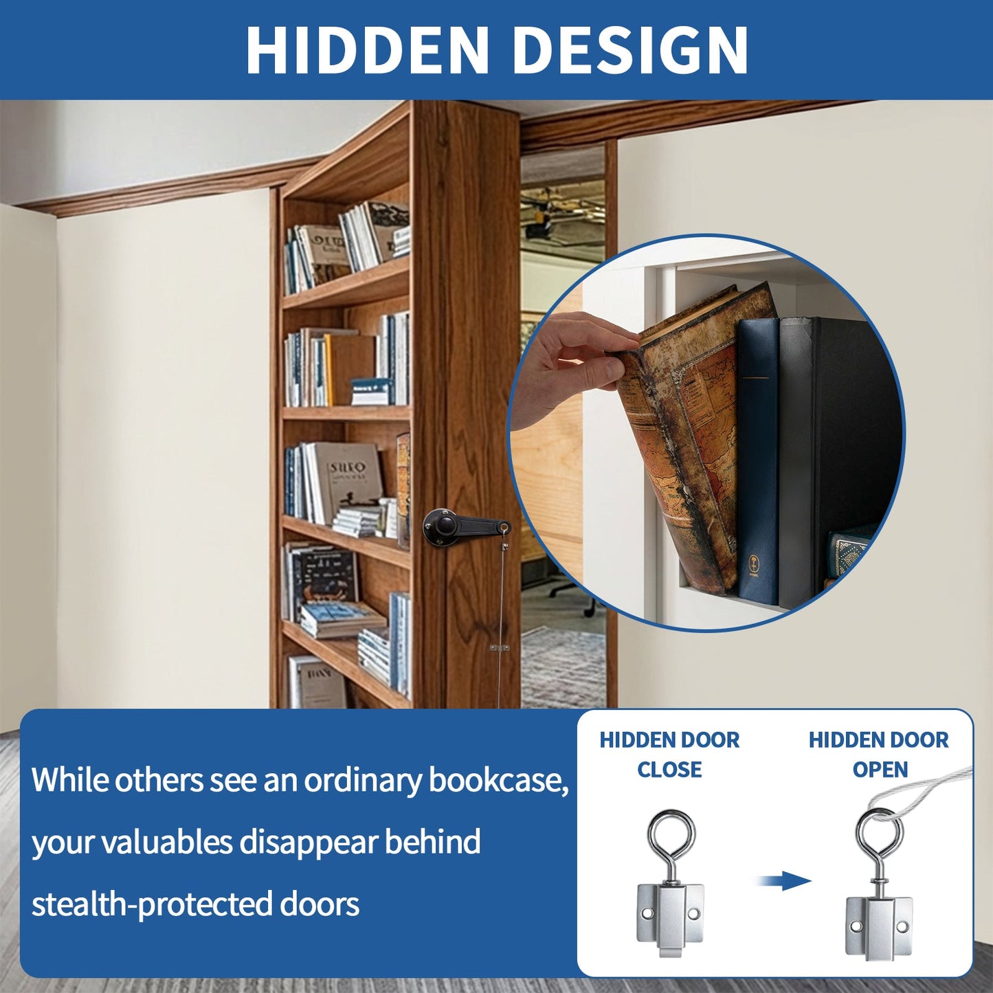 TamBee Hidden Bookcase Door Book Latch and Lock, Secret Book Latch Hidden Door Kit for Bookshelf Door and Bookcase Door, DIY Secret Door for Home Office, Storage, Safe Room - TamBee