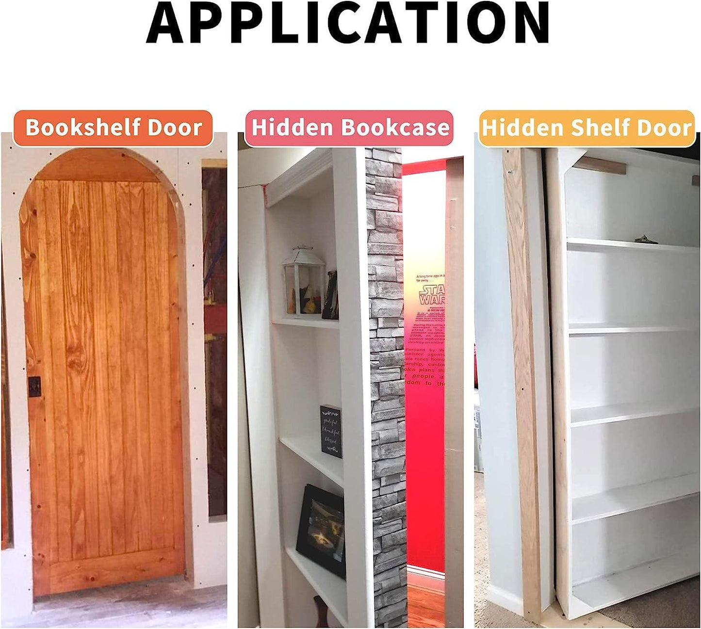 TamBee Hidden Bookcase Hinges with Spring Latch Lock and Cable - TamBee