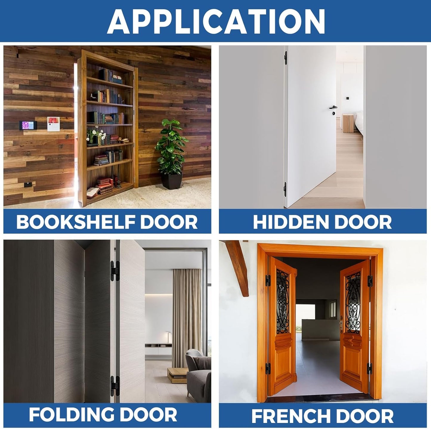 TamBee Hidden Door Hinges 5 inch, 304 Stainless Steel, Heavy Duty Invisible Hinges, Silent 110° Opening, 88 Lb Load Capacity, Ultra - Thin 3D Adjustable Concealed Hinges for Secret Doors (2pcs) - TamBee