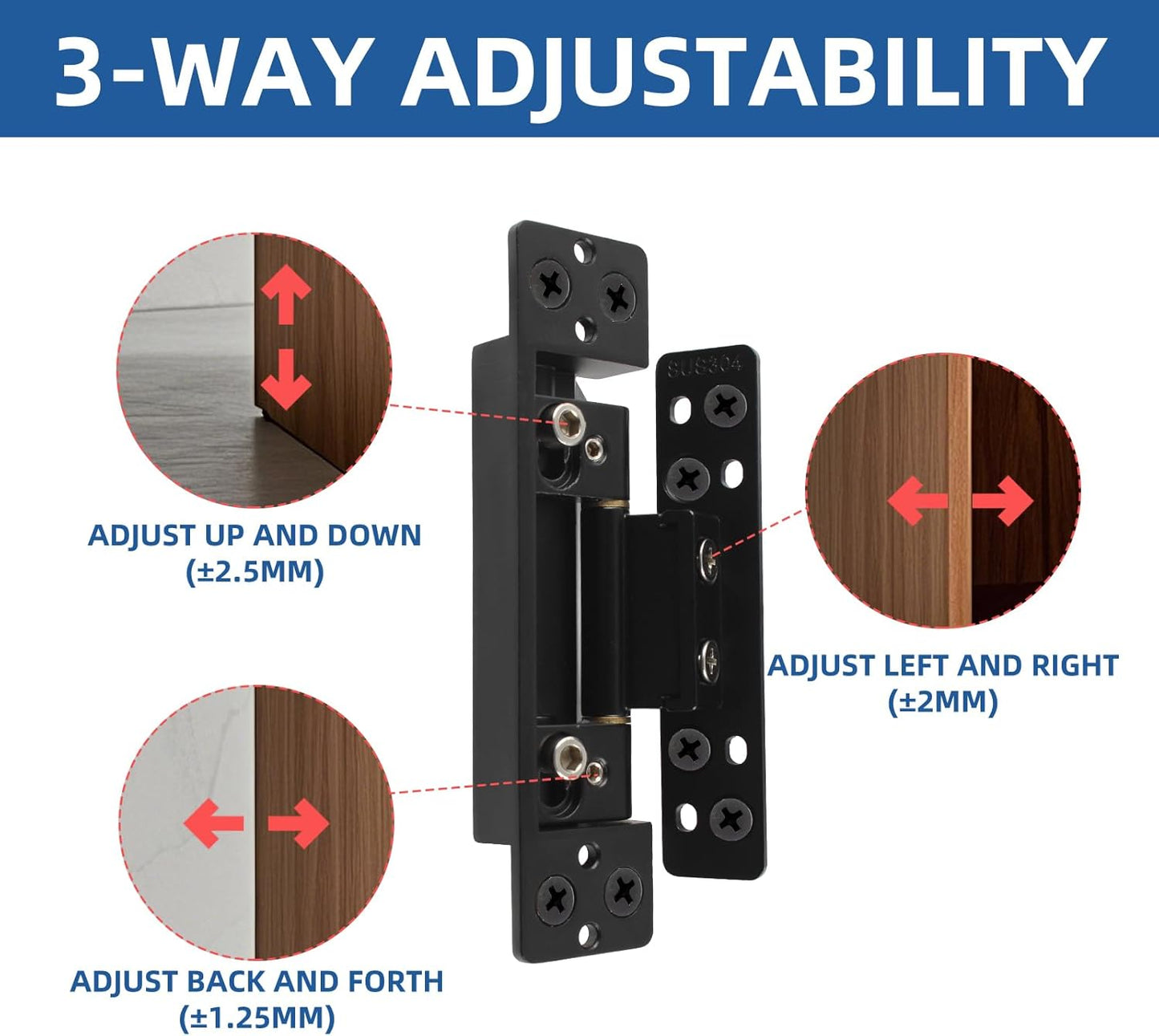 TamBee Hidden Door Hinges 5 inch, 304 Stainless Steel, Heavy Duty Invisible Hinges, Silent 110° Opening, 88 Lb Load Capacity, Ultra - Thin 3D Adjustable Concealed Hinges for Secret Doors (2pcs) - TamBee