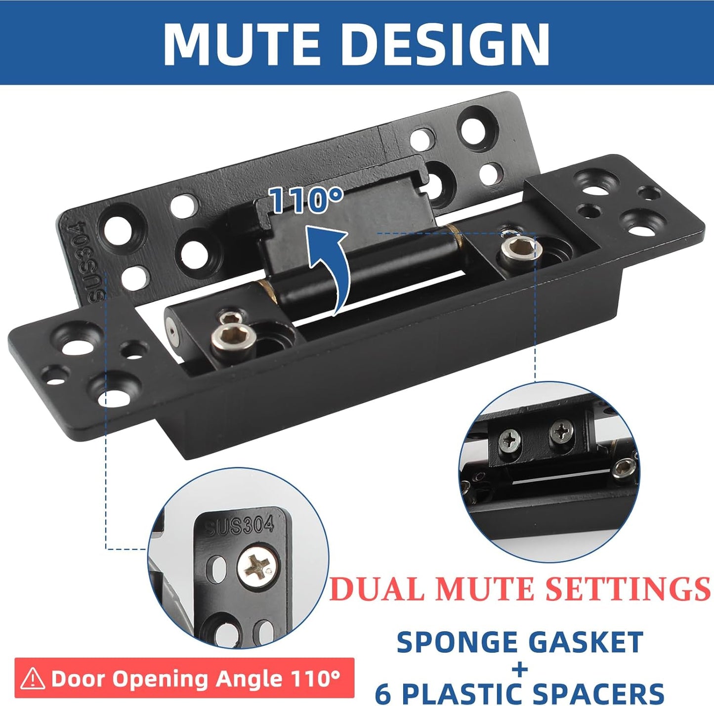 TamBee Hidden Door Hinges 5 inch, 304 Stainless Steel, Heavy Duty Invisible Hinges, Silent 110° Opening, 88 Lb Load Capacity, Ultra - Thin 3D Adjustable Concealed Hinges for Secret Doors (2pcs) - TamBee