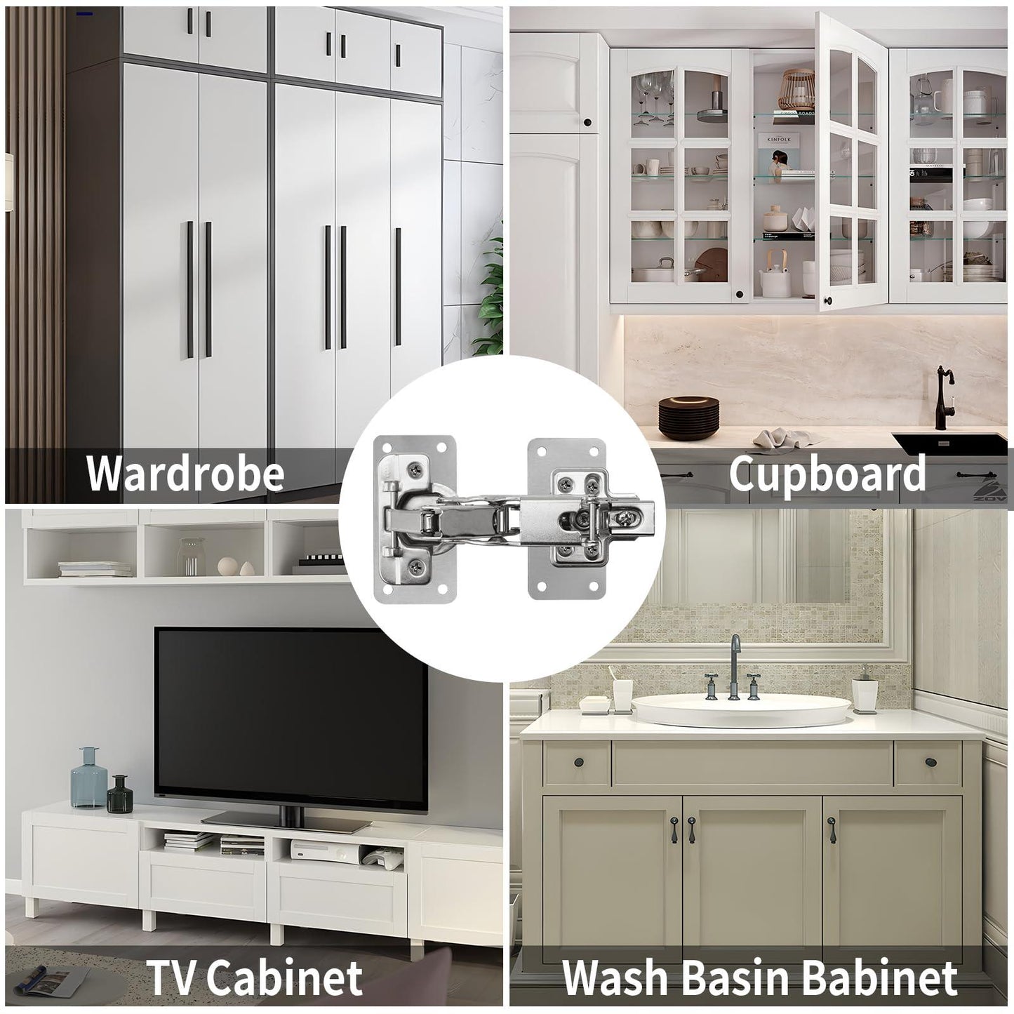 TamBee Lazy Susan Cabinet Hinge Corner Cabinet Hinge Bifold 175 Degree Cabinet Door Hinge Frameless 1 Pair (Full Overlay) with Repair Fixing Plates Kit - TamBee