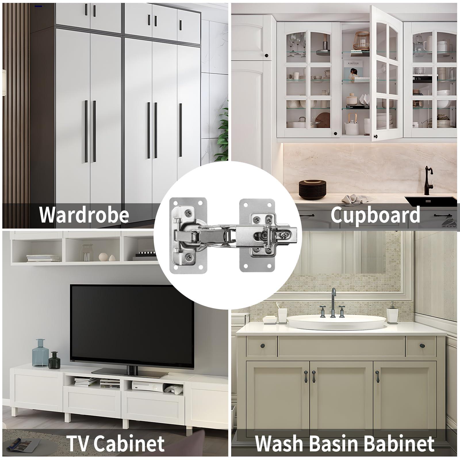 TamBee Lazy Susan Cabinet Hinge Corner Cabinet Hinge Bifold 175 Degree Cabinet Door Hinge Frameless 1 Pair (Full Overlay) with Repair Fixing Plates Kit - TamBee