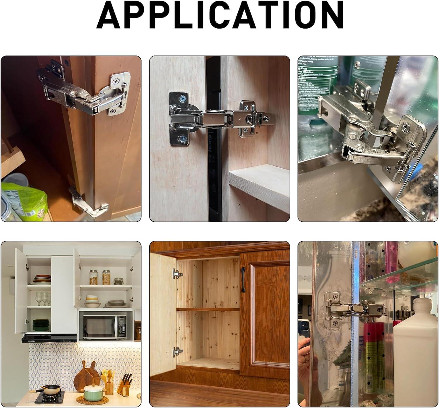 TamBee Lazy Susan Cabinet Hinge Corner Cabinet Hinge Bifold 175 Degree Cabinet Door Hinge Frameless 1 Pair (Full Overlay) with Repair Fixing Plates Kit - TamBee