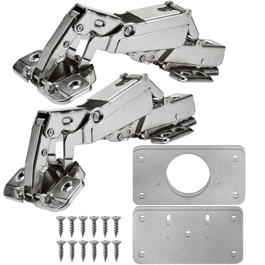 TamBee Lazy Susan Cabinet Hinge Corner Cabinet Hinge Bifold 175 Degree Cabinet Door Hinge Frameless 1 Pair (Full Overlay) with Repair Fixing Plates Kit - TamBee