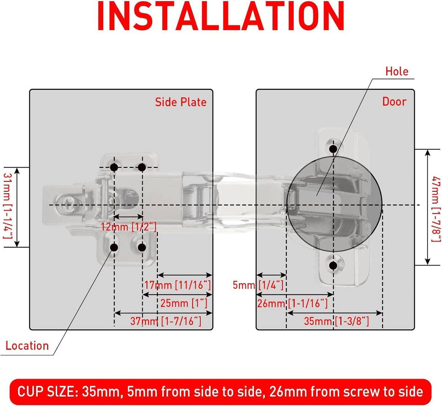 TamBee Lazy Susan Cabinet Hinge Corner Cabinet Hinge Bifold 175 Degree Cabinet Door Hinge Frameless 1 Pair (Full Overlay) with Repair Fixing Plates Kit - TamBee