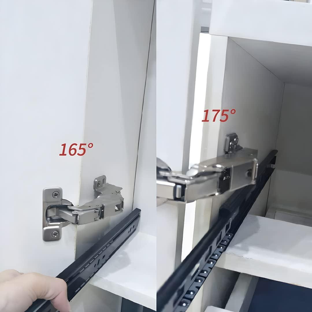 TamBee Lazy Susan Cabinet Hinge Corner Cabinet Hinge Bifold 175 Degree Cabinet Door Hinge Frameless 1 Pair (Full Overlay) with Repair Fixing Plates Kit - TamBee