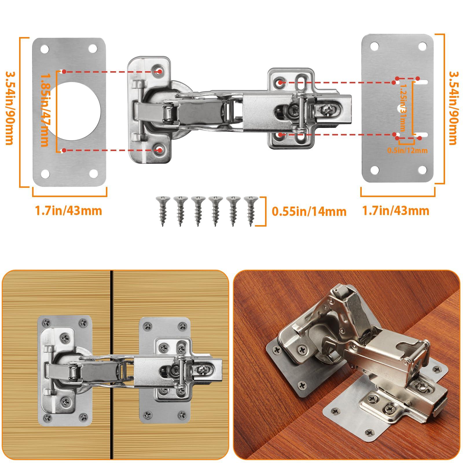 TamBee Lazy Susan Cabinet Hinge Corner Cabinet Hinge Bifold 175 Degree Cabinet Door Hinge Frameless 1 Pair (Full Overlay) with Repair Fixing Plates Kit - TamBee