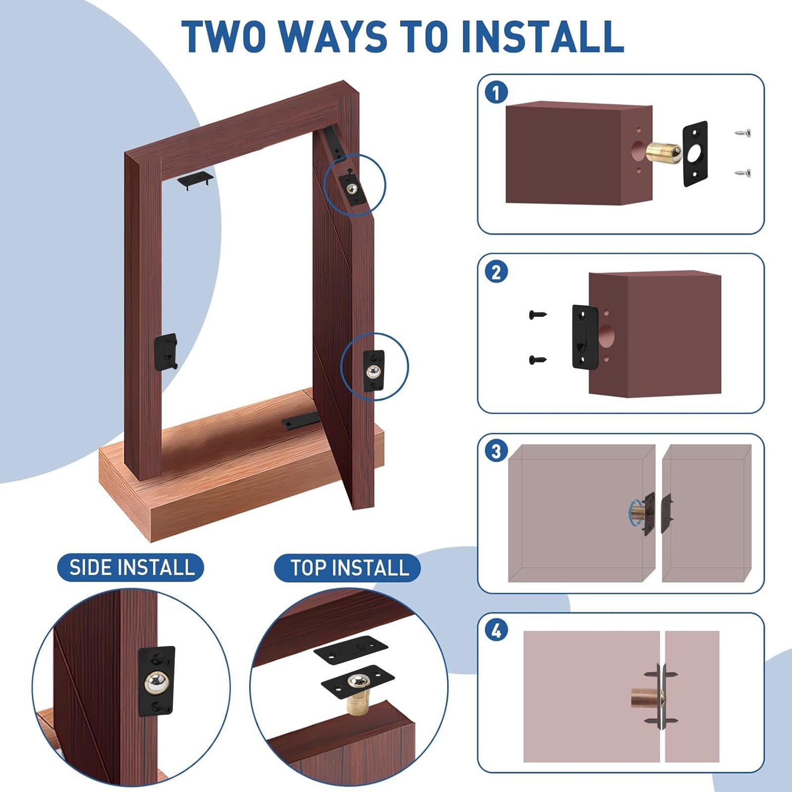 TamBee Pivot Door Hinge, Hidden Door Hinge for Secret Door 304 Stainless Steel Pivot Hinges 360 Degree Rotation Bookcase Hinges, Invisible Pivot Door Hardware with Door Ball Catch (Black) - TamBee