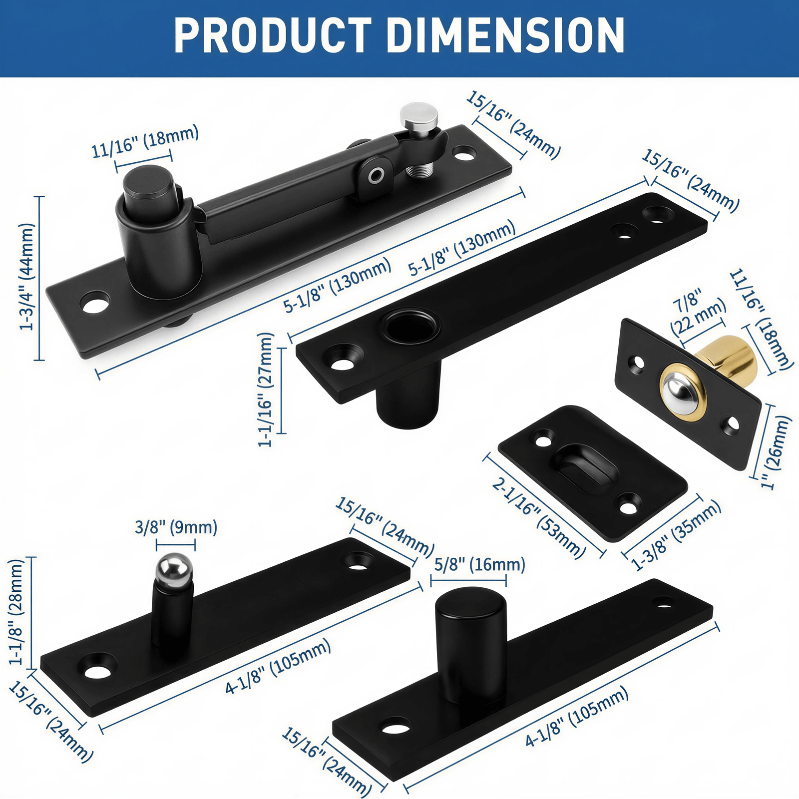 TamBee Pivot Door Hinge, Hidden Door Hinge for Secret Door 304 Stainless Steel Pivot Hinges 360 Degree Rotation Bookcase Hinges, Invisible Pivot Door Hardware with Door Ball Catch (Black) - TamBee