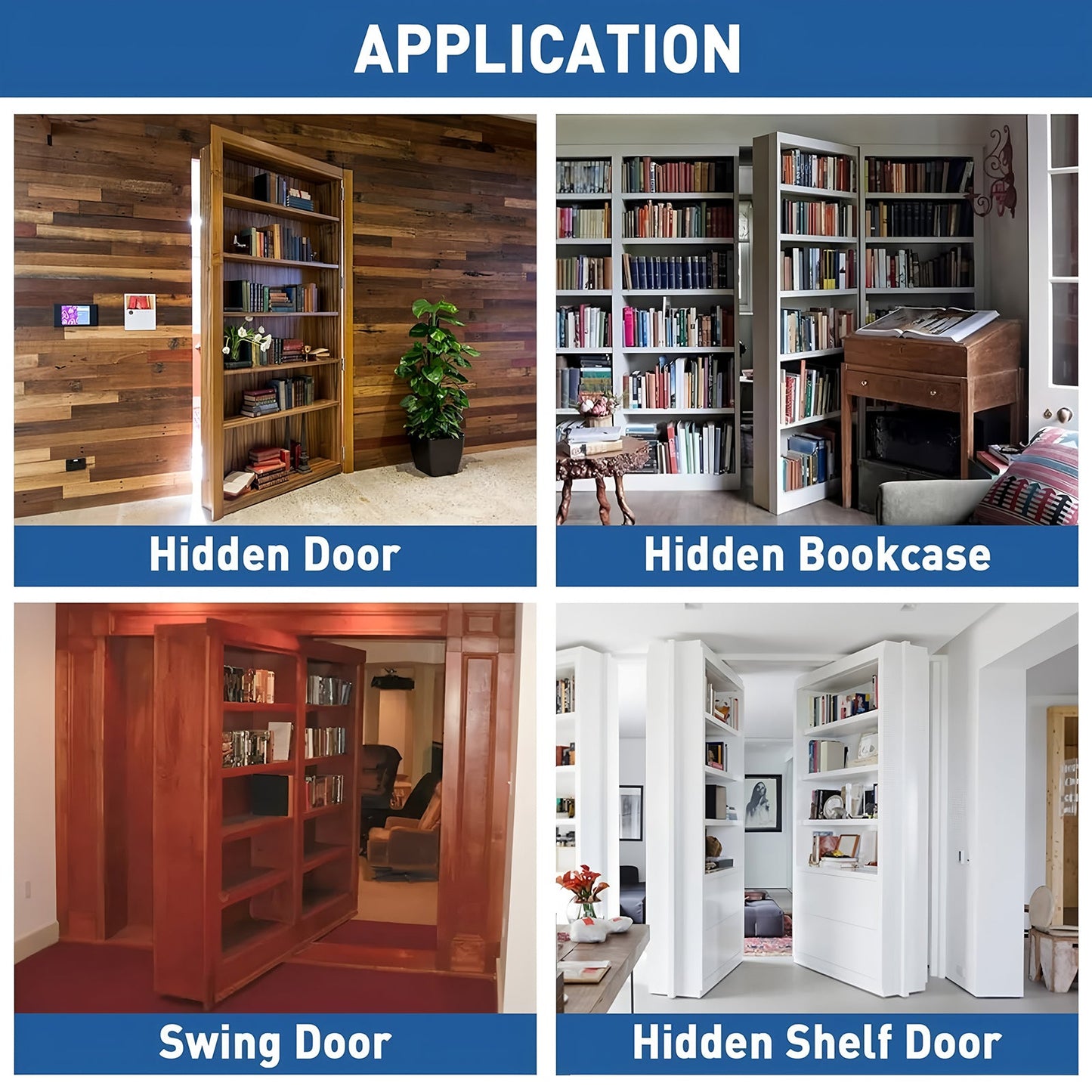 TamBee Pivot Door Hinge, Hidden Door Hinge for Secret Door 304 Stainless Steel Pivot Hinges 360 Degree Rotation Bookcase Hinges, Invisible Pivot Door Hardware with Door Ball Catch (Black) - TamBee