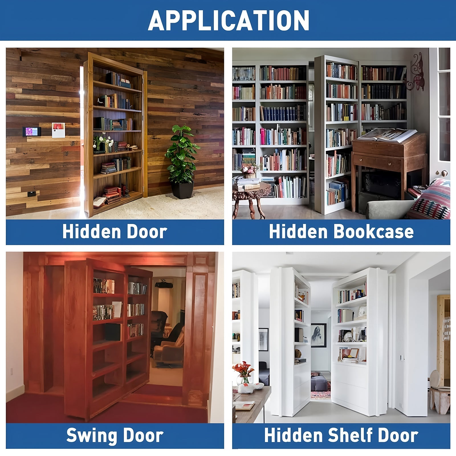 TamBee Pivot Door Hinge, Hidden Door Hinge for Secret Door 304 Stainless Steel Pivot Hinges 360 Degree Rotation Bookcase Hinges, Invisible Pivot Door Hardware with Door Ball Catch (Black) - TamBee