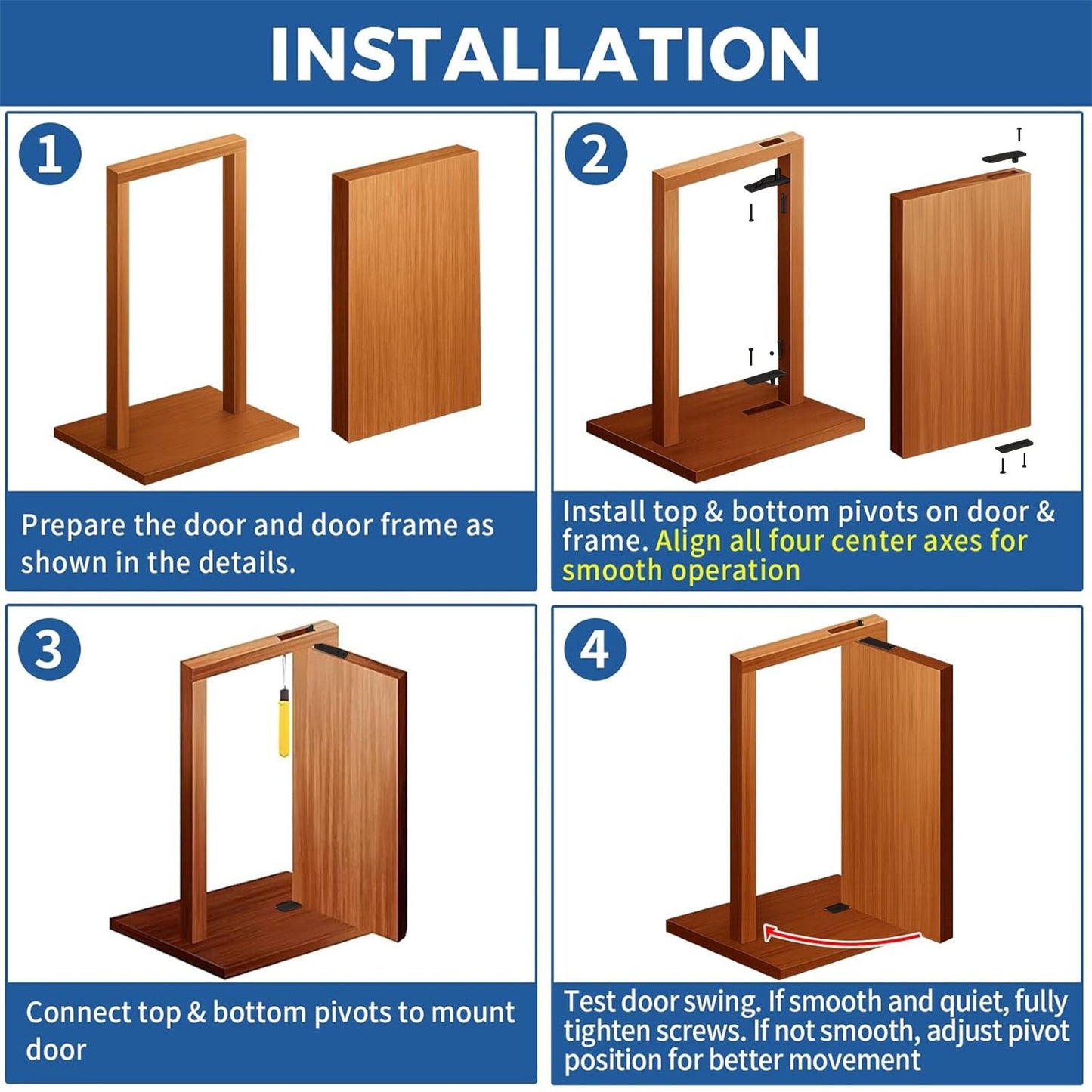 TamBee Pivot Door Hinge, Hidden Door Hinge for Secret Door 304 Stainless Steel Pivot Hinges 360 Degree Rotation Bookcase Hinges, Invisible Pivot Door Hardware with Door Ball Catch (Black) - TamBee