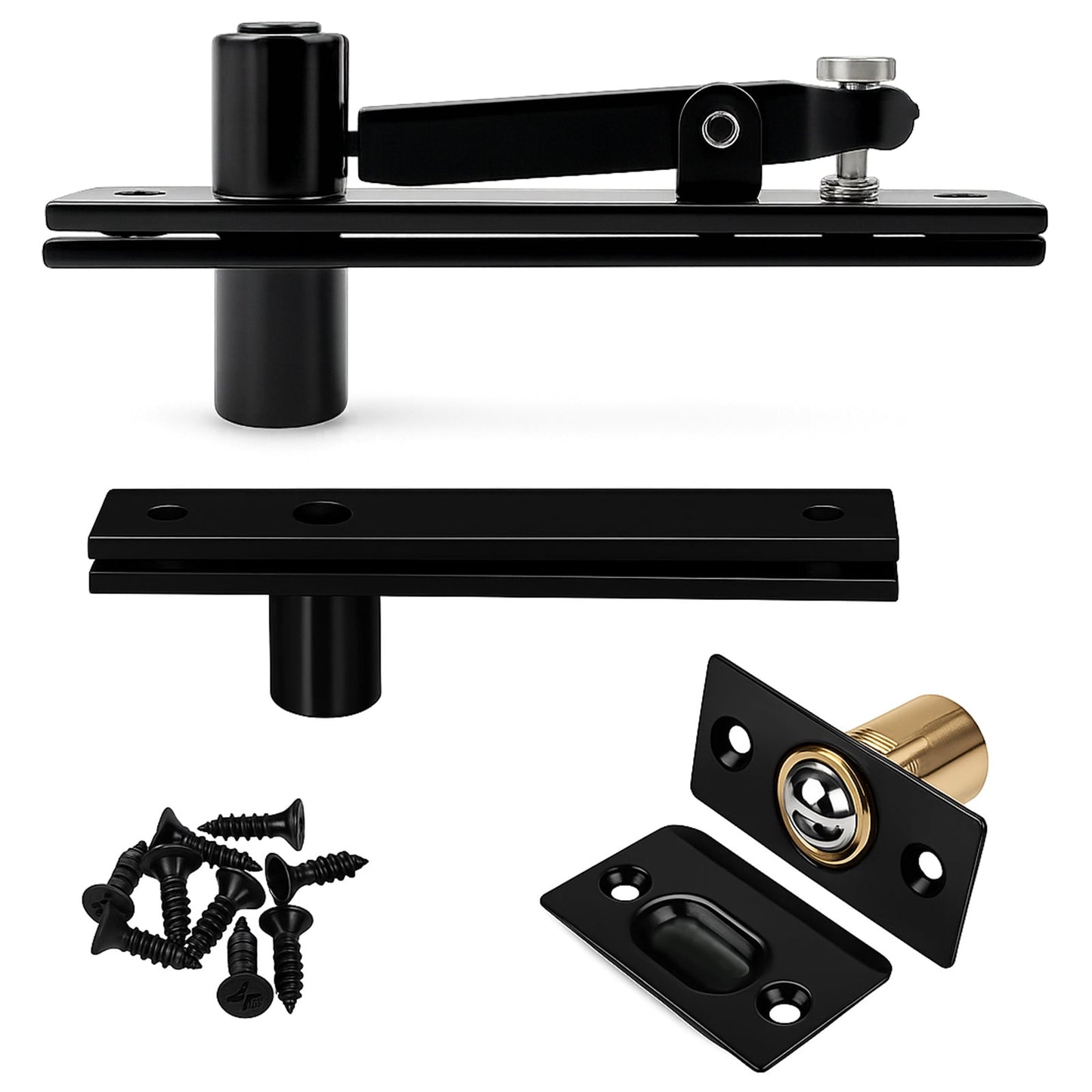 TamBee Pivot Door Hinge, Hidden Door Hinge for Secret Door 304 Stainless Steel Pivot Hinges 360 Degree Rotation Bookcase Hinges, Invisible Pivot Door Hardware with Door Ball Catch (Black) - TamBee