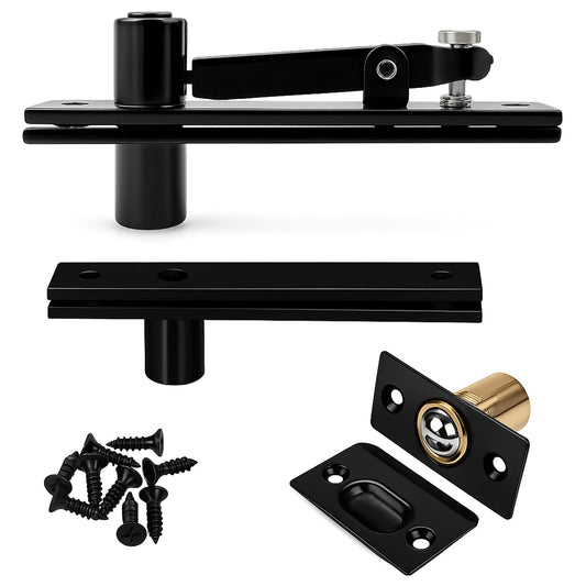TamBee Pivot Door Hinge, Hidden Door Hinge for Secret Door 304 Stainless Steel Pivot Hinges 360 Degree Rotation Bookcase Hinges, Invisible Pivot Door Hardware with Door Ball Catch (Black) - TamBee