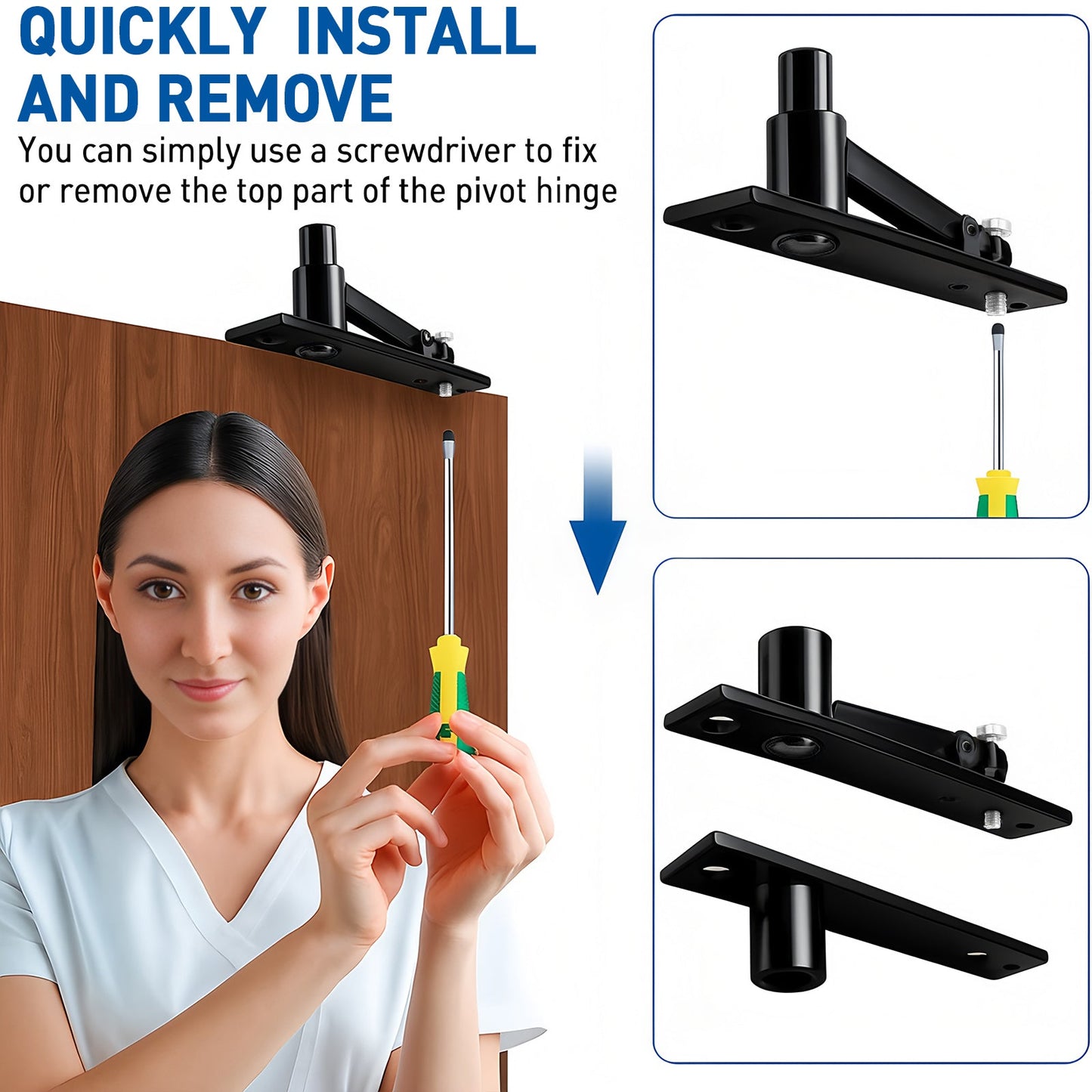 TamBee Pivot Door Hinge, Hidden Door Hinge for Secret Door 304 Stainless Steel Pivot Hinges 360 Degree Rotation Bookcase Hinges, Invisible Pivot Door Hardware with Door Ball Catch (Black) - TamBee