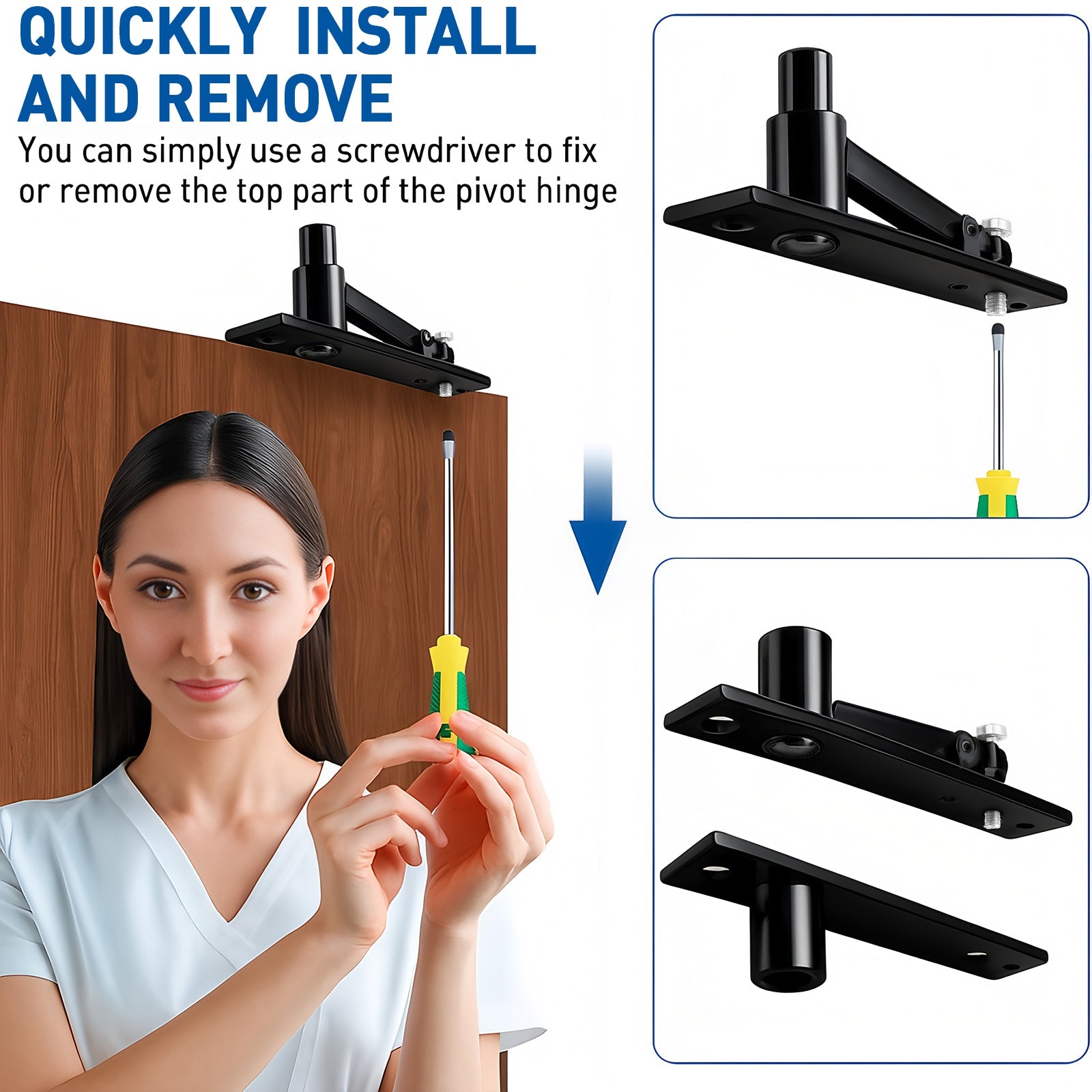 TamBee Pivot Door Hinge, Hidden Door Hinge for Secret Door 304 Stainless Steel Pivot Hinges 360 Degree Rotation Bookcase Hinges, Invisible Pivot Door Hardware with Door Ball Catch (Black) - TamBee