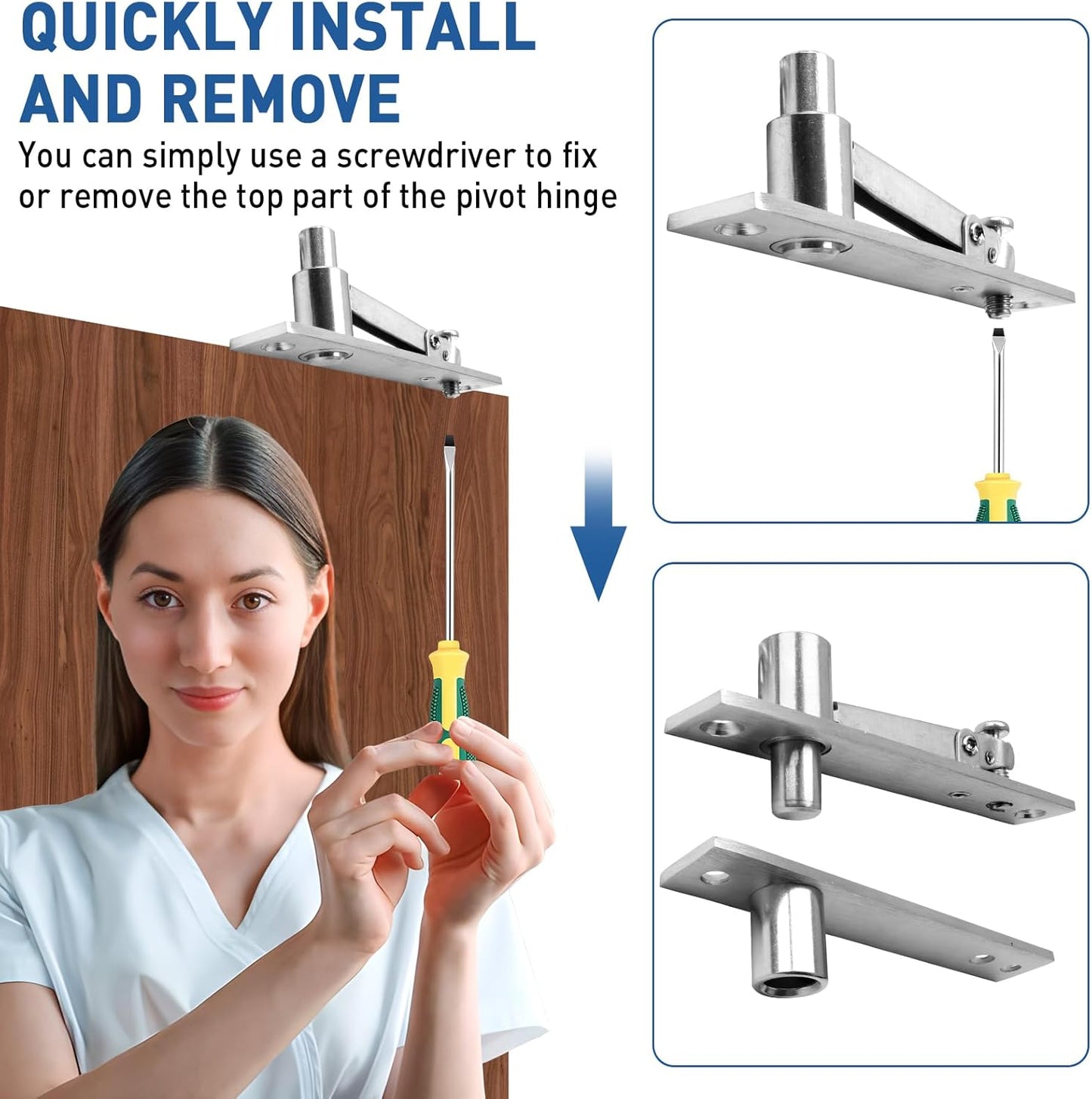 TamBee Pivot Door Hinge Hidden Door Hinges for Secret Door 304 Stainless Steel Hidden Bookcase Hinges with Door Ball Catch 136KG Load - Bearing - TamBee