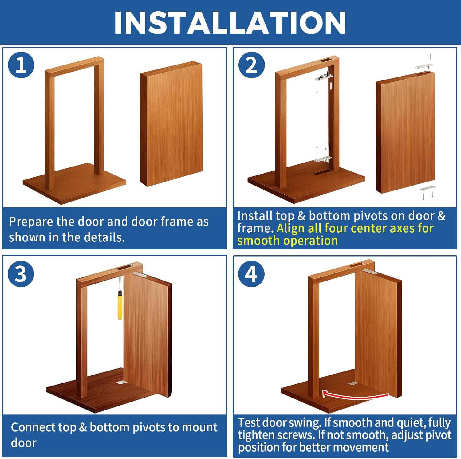 TamBee Pivot Door Hinge Hidden Door Hinges for Secret Door 304 Stainless Steel Hidden Bookcase Hinges with Door Ball Catch 136KG Load - Bearing - TamBee