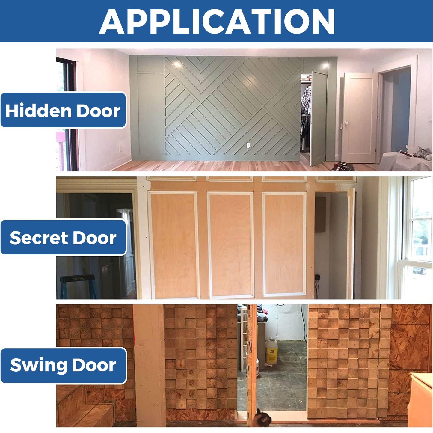 TamBee Pivot Door Hinge Hidden Door Hinges for Secret Door 304 Stainless Steel Hidden Bookcase Hinges with Door Ball Catch 136KG Load - Bearing - TamBee