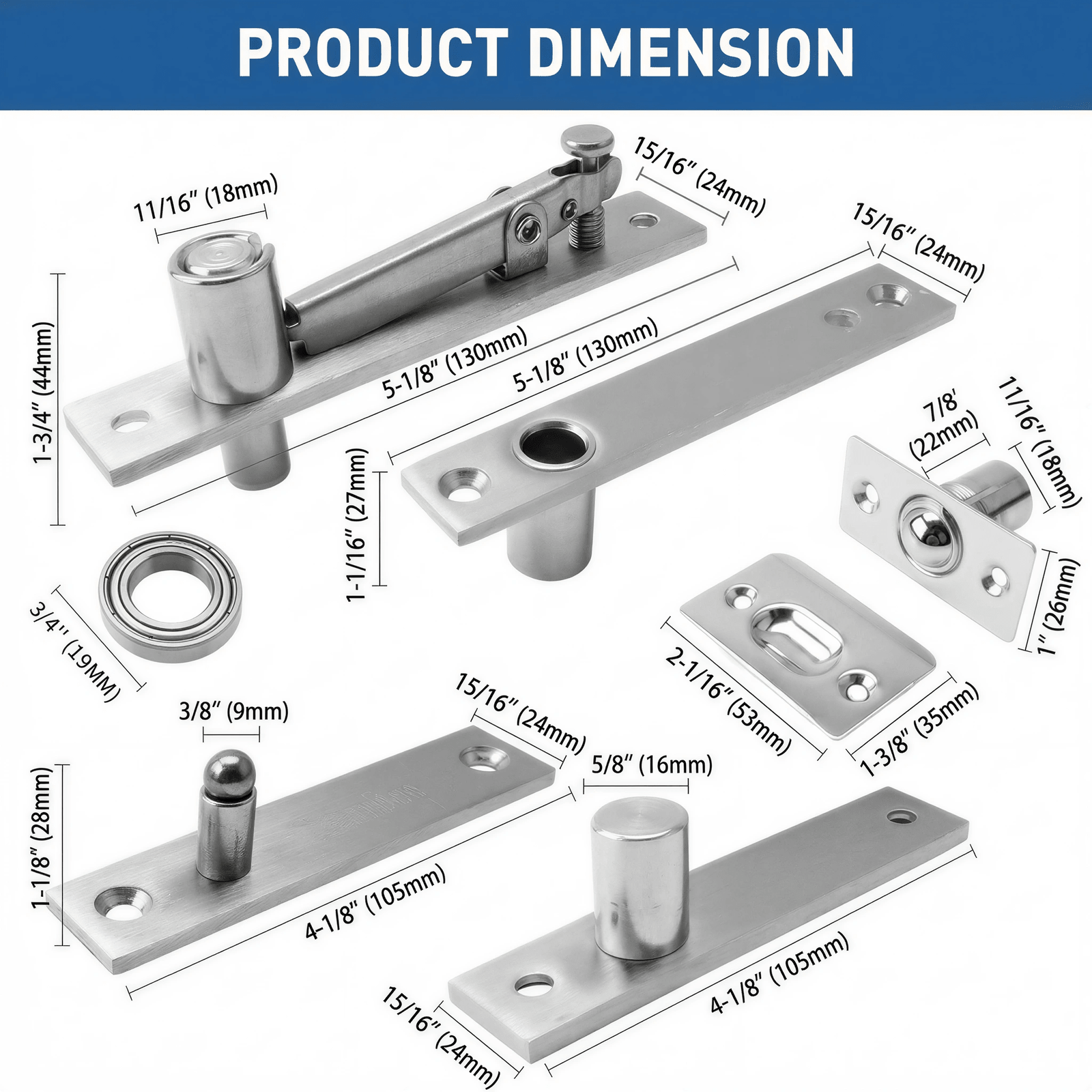 TamBee Pivot Door Hinge Hidden Door Hinges for Secret Door 304 Stainless Steel Hidden Bookcase Hinges with Door Ball Catch 136KG Load - Bearing - TamBee