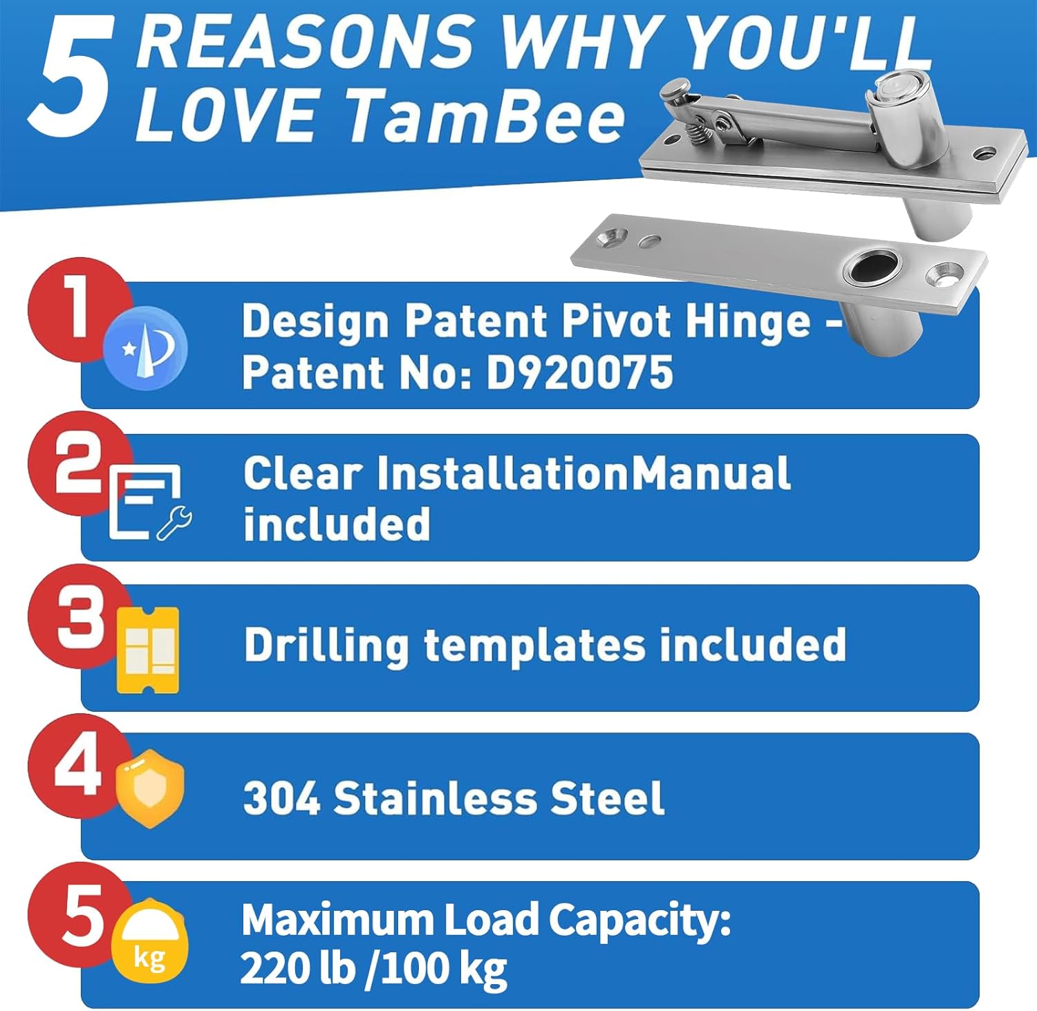 TamBee Pivot Door Hinge Hidden Door Hinges with Door Ball Catch - TamBee